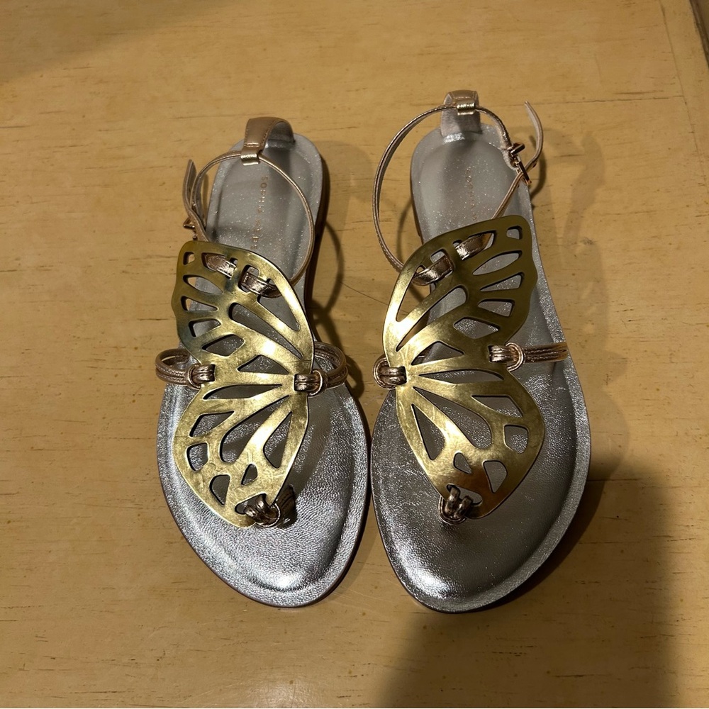 Sophia Webster talulah cutout butterfly silver/gold women’s thongs size 37.5